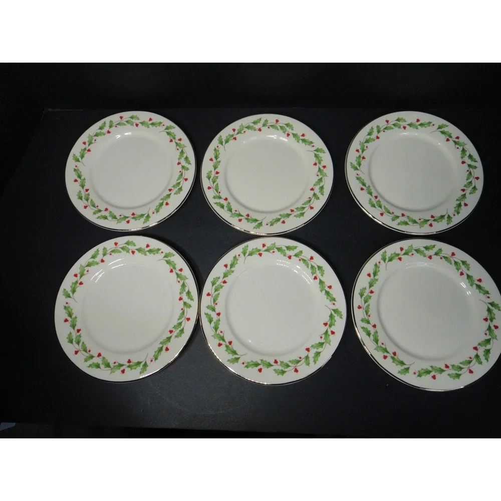 Vintage Lenox Holiday Dimension Collection Bread Butter Plates Gold Rim Set of 6